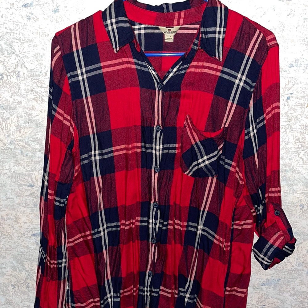 WOOLRICH Women’s plaid button up shirt red white blue